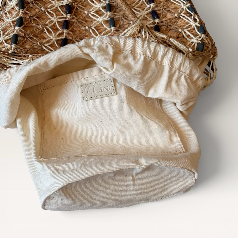 J. Crew Sedona Beaded Basket Bag Tan and White Woven Tote Straw New - Picture 7 of 10